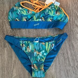 Slunks Jungle Print Women's Swim Set - Blue and Orange